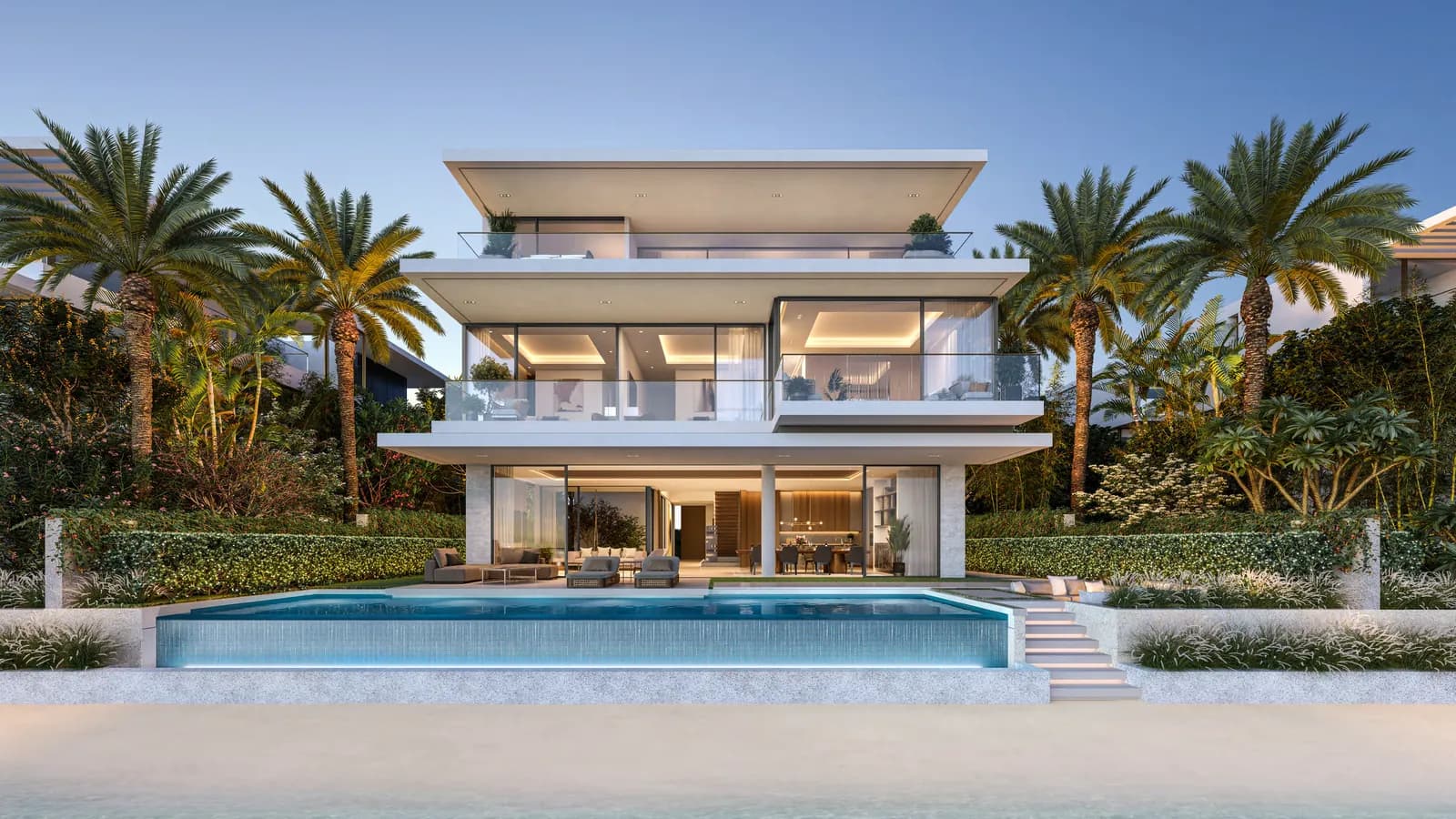 Palm Jebel Ali villa with infinity pool facing the beach